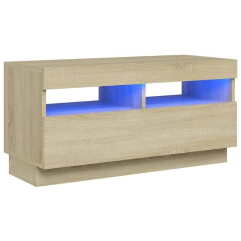 Meuble TV Avec LED - Console Multimédia Design Floral, Tiroirs En Tissu, Éclairage LED Télécommandé, 99x30x57 Cm, Noir - 10