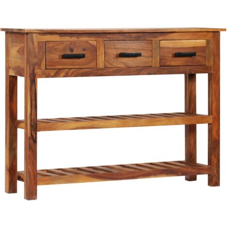 Buffet bahut commode armoire meuble de rangement organisateur cuisine salle de séjour salon avec 3 tiroirs 110 x 30 x 80 cm bois d'acacia massif marron (1/5)
