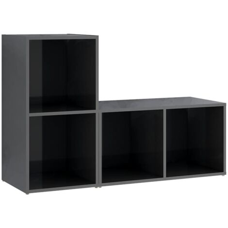 Meubles TV multimédia étagère télévision buffet téléviseur salle à manger salon chambre 2 pièces brillant 72 x 35 x 36,5 cm bois d'ingénierie gris (1/5)
