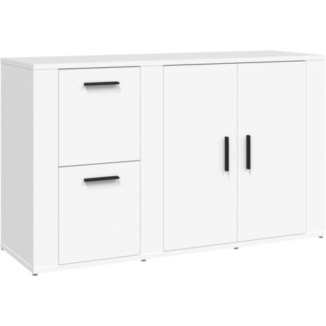 Buffet bahut commode armoire meuble de rangement organisateur cuisine salle de séjour salon 100 x 33 x 59,5 cm bois d'ingénierie blanc (1/5)
