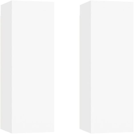 Meubles TV multimédia étagère télévision buffet téléviseur salle à manger salon chambre 2 pièces 30,5 x 30 x 90 cm bois d’ingénierie blanc (1/5)