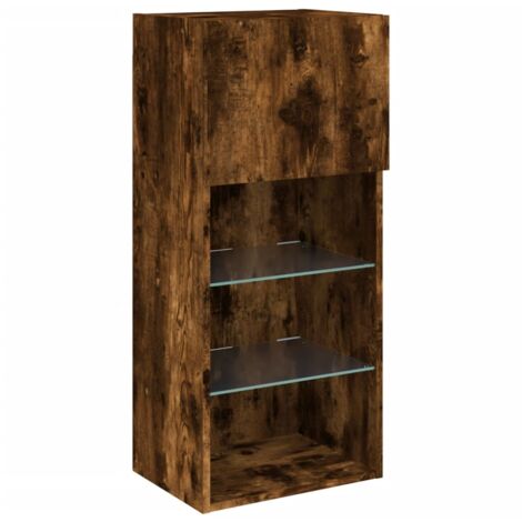 Meuble TV multimédia étagère télévision buffet téléviseur salle à manger salon chambre avec lumières LED chêne fumé 40,5 x 30 x 90 cm brun (1/5)