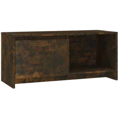 Meuble TV multimédia étagère télévision buffet téléviseur salle à manger salon chambre chêne fumé 90 x 35 x 40 cm bois d'ingénierie brun (1/5)