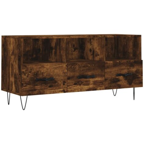 Meuble TV multimédia étagère télévision buffet téléviseur salle à manger salon chambre chêne fumé 102 x 36 x 50 cm bois d'ingénierie brun (1/5)