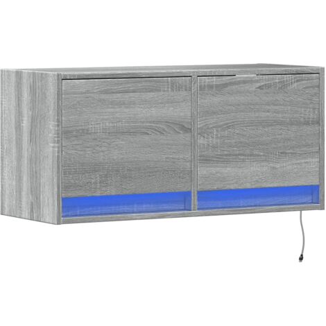 Meuble TV multimédia étagère télévision buffet téléviseur salle à manger salon chambre mural avec lumières LED sonoma 80 x 31 x 35 cm gris (1/5)