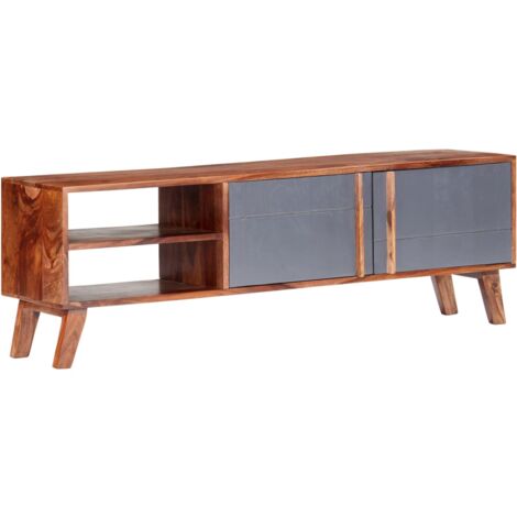Meuble TV multimédia étagère télévision buffet téléviseur salle à manger salon chambre 140 x 30 x 45 cm bois solide gris (1/5)