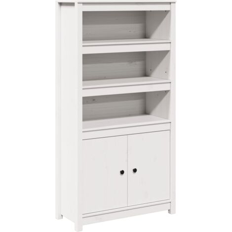 Buffet bahut commode armoire meuble de rangement organisateur cuisine salle de séjour salon haut 80 x 35 x 154 cm bois massif de pin blanc (1/5)