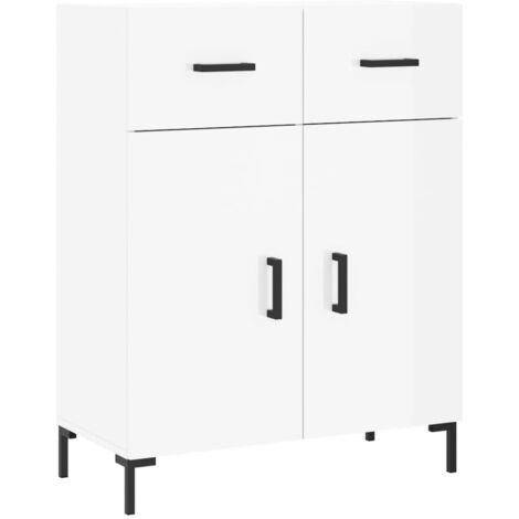 Buffet bahut commode armoire meuble de rangement organisateur cuisine salle de séjour salon brillant 69,5 x 34 x 90 cm bois d'ingénierie blanc (1/5)