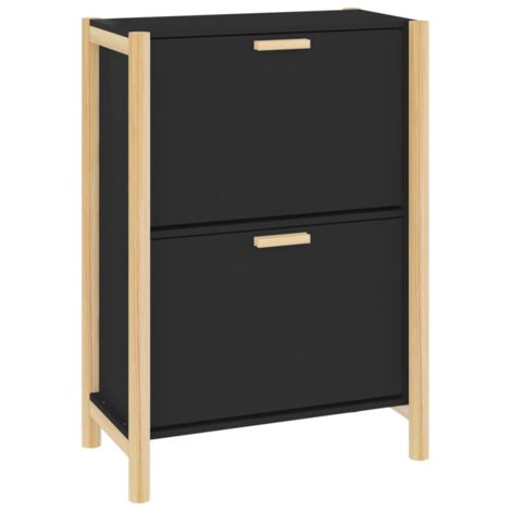 Armoire à chaussures range chaussures rangement meuble entrée couloir salon 57,5 x 33 x 80 cm bois d'ingénierie noir (1/5)