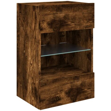 Meuble TV multimédia étagère télévision buffet téléviseur salle à manger salon chambre mural avec lumières LED chêne fumé 40 x 30 x 60,5 cm brun (1/5)