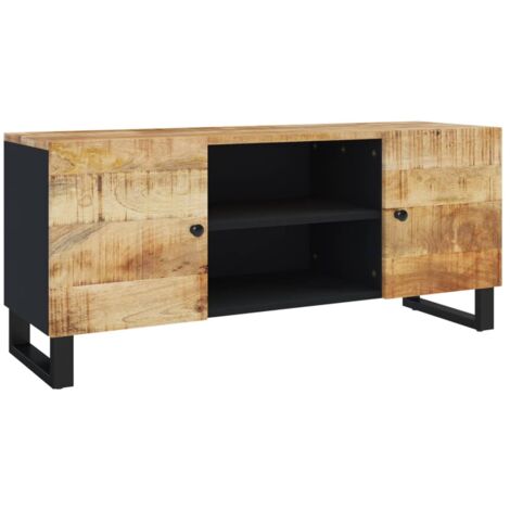 Meuble TV multimédia étagère télévision buffet téléviseur salle à manger salon chambre 105 x 33 x 46 cm bois massif de manguier noir (1/5)