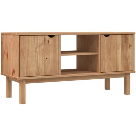Meuble TV multimédia étagère télévision buffet téléviseur salle à manger salon chambre 113,5 x 43 x 57 cm bois de pin massif brun (1/5)