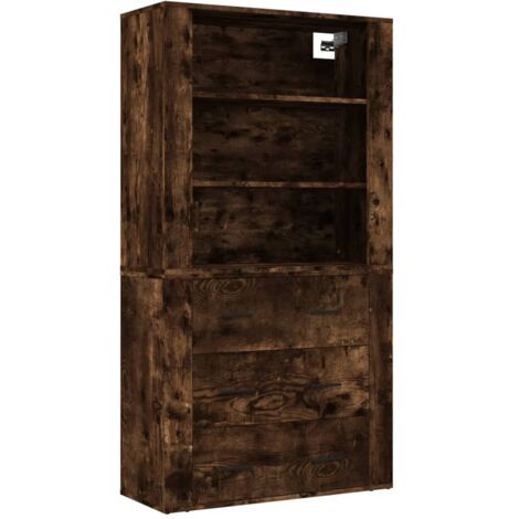 Buffet bahut commode armoire meuble de rangement organisateur cuisine salle de séjour salon haut bois d'ingénierie marron (1/5)