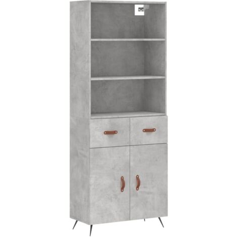 Buffet bahut commode armoire meuble de rangement organisateur cuisine salle de séjour salon haut 69,5 x 34 x 180 cm bois d'ingénierie gris (1/5)