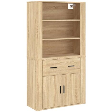 Buffet bahut commode armoire meuble de rangement organisateur cuisine salle de séjour salon haut sonoma bois d'ingénierie marron (1/5)