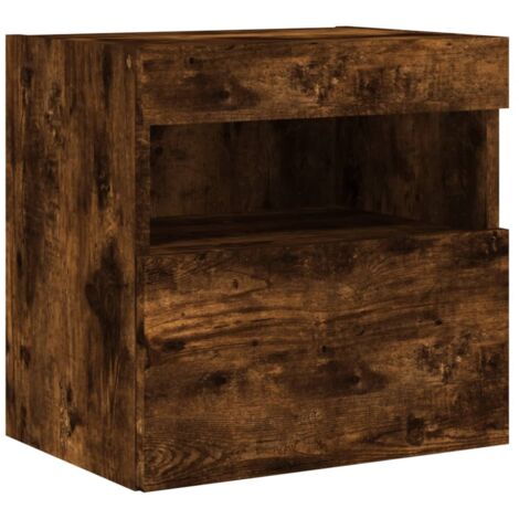 Meuble TV multimédia étagère télévision buffet téléviseur salle à manger salon chambre mural avec lumières LED chêne fumé 40 x 30 x 40 cm brun (1/5)