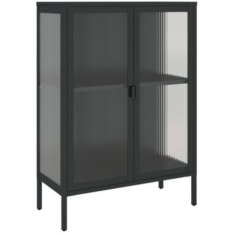 Buffet bahut commode armoire meuble de rangement organisateur cuisine salle de séjour salon 75 x 35 x 105 cm verre et acier noir (1/5)