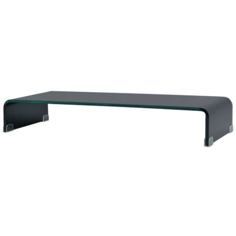 Meuble télé buffet tv télévision design pratique support pour moniteur 80 cm verre noir (1/5)