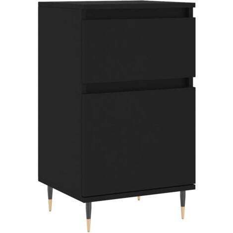 Commode Buffet 2 Portes Noir - Armoire Rangement Cuisine, Salon Ou Chambre - Design Moderne Avec Pieds Dorés