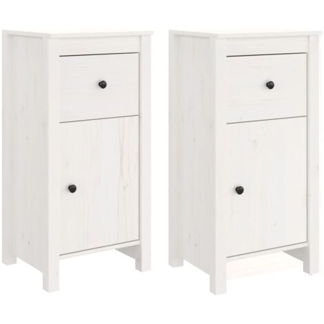 Buffet bahut commode armoire meuble de rangement organisateur cuisine salle de séjour salons lot de 2 40 x 35 x 80 cm bois massif de pin blanc (1/5)