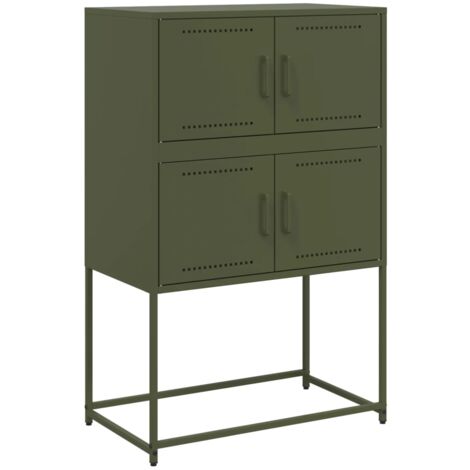 Buffet bahut commode armoire meuble de rangement organisateur cuisine salle de séjour salon olive 68,5 x 38,5 x 107 cm acier vert (1/5)