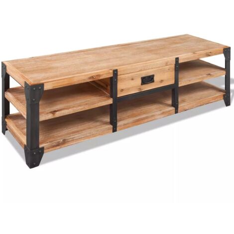Meuble télé buffet tv télévision design pratique 140 cm bois d'acacia massif (1/5)