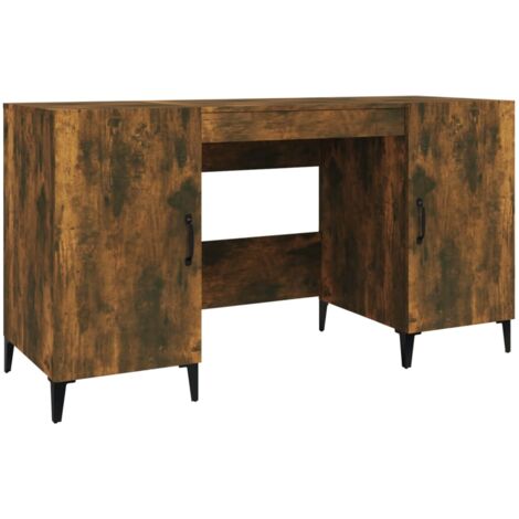 Bureau table poste de travail meuble d'ordinateur informatique étude chêne fumé 140 x 50 x 75 cm bois d'ingénierie brun (1/5)