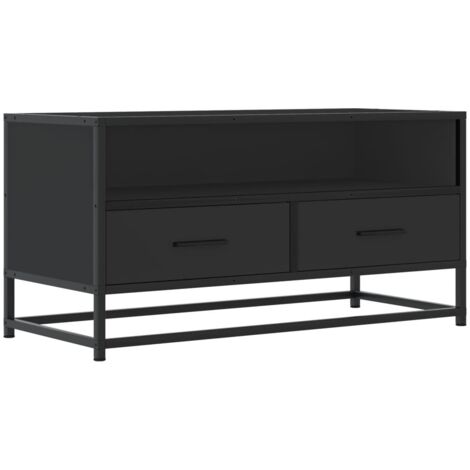 Meuble TV multimédia étagère télévision buffet téléviseur salle à manger salon chambre 80 x 34,5 x 40 cm bois d'ingénierie et métal noir (1/5)