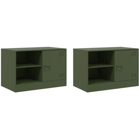 Meubles TV multimédia étagère télévision buffet téléviseur salle à manger salon chambre 2 pièces olive 67 x 39 x 44 cm acier vert (1/5)
