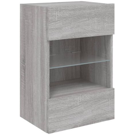 Meuble TV multimédia étagère télévision buffet téléviseur salle à manger salon chambre mural avec lumières LED sonoma 40 x 30 x 60,5 cm gris (1/5)