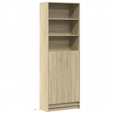 Buffet bahut commode armoire meuble de rangement organisateur cuisine salle de séjour salon haut LED sonoma 69 x 32,5 x 200 cm bois d’ingénierie marron (1/5)