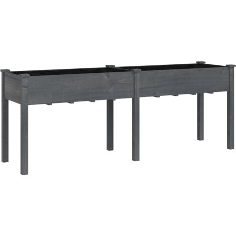 Jardinière bac lit surélevé plantes fleurs terrasse jardin avec doublure 203 x 53 x 76 cm bois massif de sapin gris (1/5)