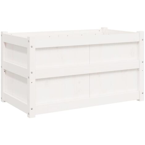 Jardinière bac lit surélevé plantes fleurs terrasse jardin 90 x 50 x 50 cm bois de pin massif blanc (1/5)