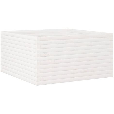 Jardinière bac lit surélevé plantes fleurs terrasse jardin 90 x 90 x 46 cm bois de pin massif blanc (1/5)