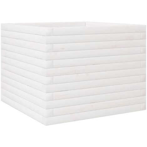 Jardinière bac lit surélevé plantes fleurs terrasse jardin 60 x 60 x 45,5 cm bois de pin massif blanc (1/5)