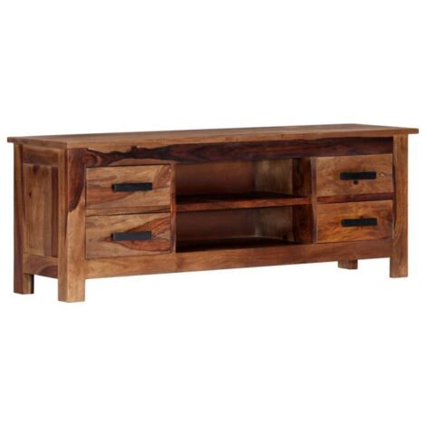 Meuble télé buffet tv télévision design pratique 110 cm bois de sesham solide (1/5)