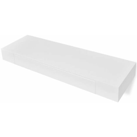 Helloshop26 – Étagère murale blanche 80 x 25 x 8 cm – 2 étagères avec tiroirs – Système de montage invisible – MDF finition mate (1/4)