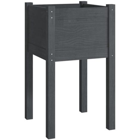 Jardinière bac lit surélevé plantes fleurs terrasse jardin d'extérieur 40 x 40 x 70 cm bois de pin massif gris (1/5)