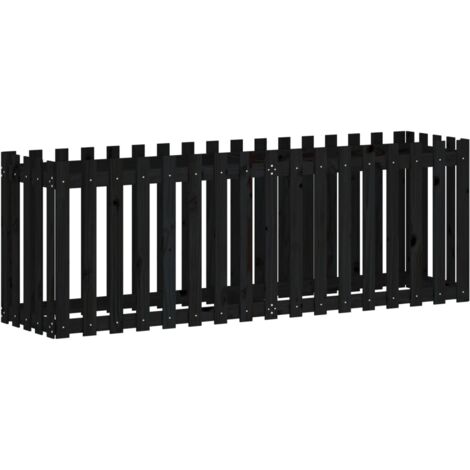 Jardinière bac lit surélevé plantes fleurs terrasse jardin de jardin design de clôture 200 x 50 x 70cm pin massif noir (1/5)