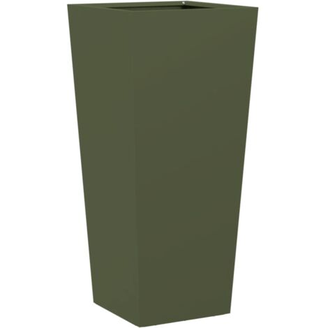 Jardinière bac lit surélevé plantes fleurs terrasse jardin olive 35 x 35 x 75 cm acier vert (1/5)
