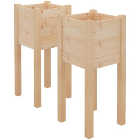 Jardinière bac lit surélevé plantes fleurs jardin terrasses d'extérieur lot de 2 31 x 31 x 70 cm bois de pin massif marron (1/5)