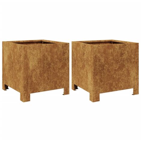Jardinière bac lit surélevé plantes fleurs jardin terrasses lot de 2 30 x 30 x 30 cm acier corten marron (1/5)
