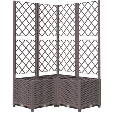 Jardinière bac lit surélevé plantes fleurs terrasse jardin avec treillis 80 x 80 x 136 cm PP marron (1/5)