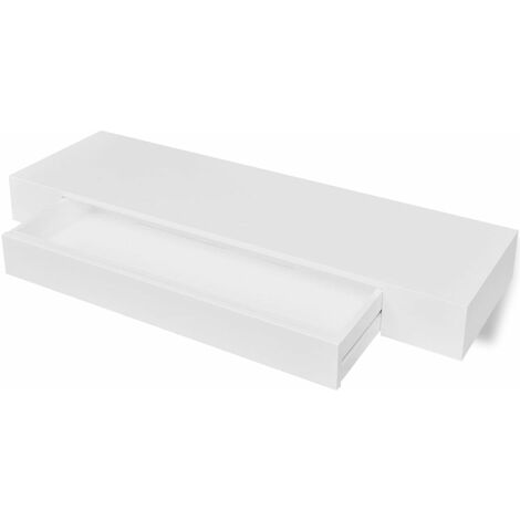 Étagère meuble design murale en mdf blanc avec 1 tiroir pour dvd/livres (1/4)