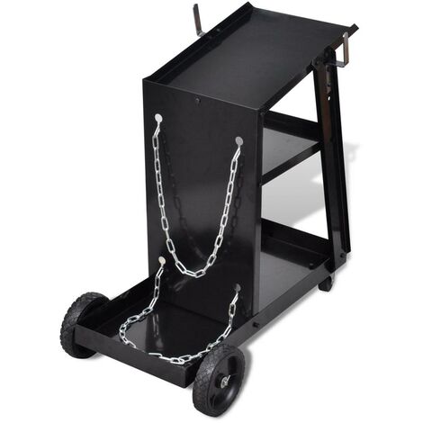 Chariot pour poste de soudure avec 3 étagères noir outils garage atelier bricolage