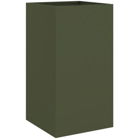 Jardinière bac lit surélevé plantes fleurs terrasse jardin olive 42 x 38 x 75 cm acier vert (1/5)