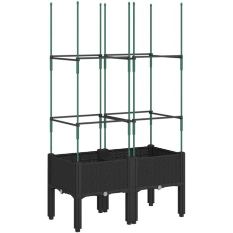 Jardinière bac lit surélevé plantes fleurs terrasse jardin avec treillis 80 x 40 x 142,5 cm PP noir (1/5)