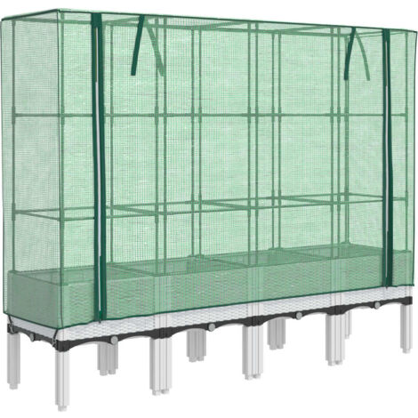 Jardinière bac lit surélevé plantes fleurs terrasse jardin surélevée avec housse aspect rotin 160 x 40 x 140 cm blanc (1/5)