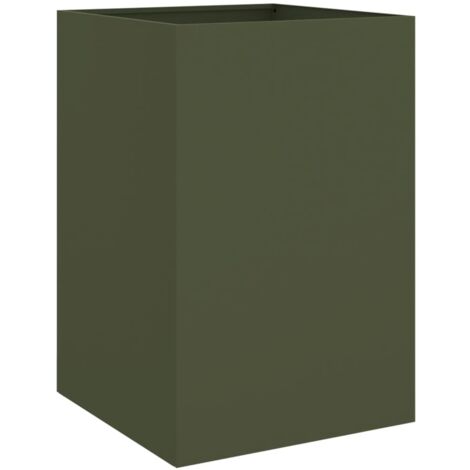 Jardinière bac lit surélevé plantes fleurs terrasse jardin olive 52 x 48 x 75 cm acier vert (1/5)