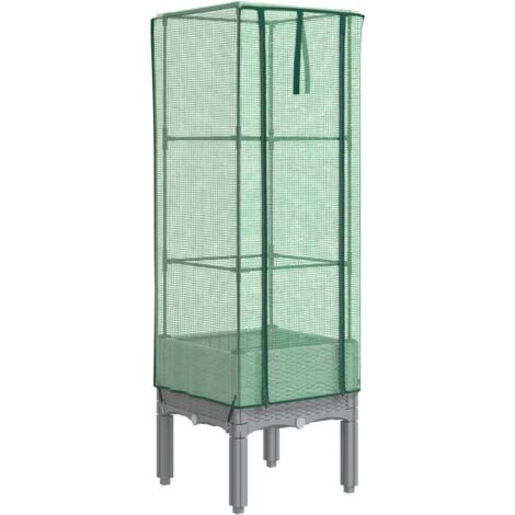 Jardinière bac lit surélevé plantes fleurs terrasse jardin surélevée avec housse aspect rotin 40 x 40 x 140 cm gris clair (1/5)